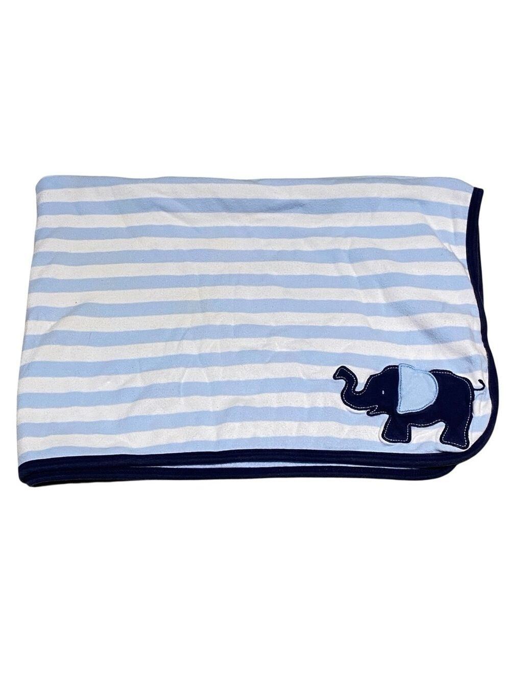 Carters Whale Blanket Blue White Stripes Baby Thick Jersey Knit Cotton Boy Navy